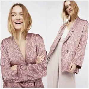 FREE PEOPLE Silky Satin Paisley Jacquard Blazer Jacket Dusty‎ Pink